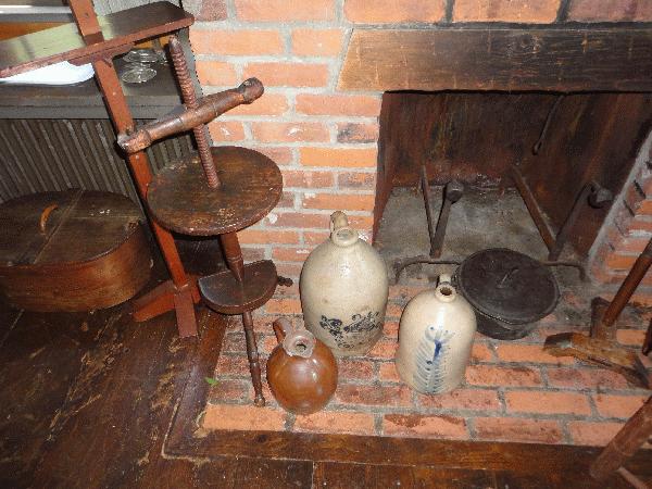 Primitive candlestand, Scandinavian oval box, goose neck andirons